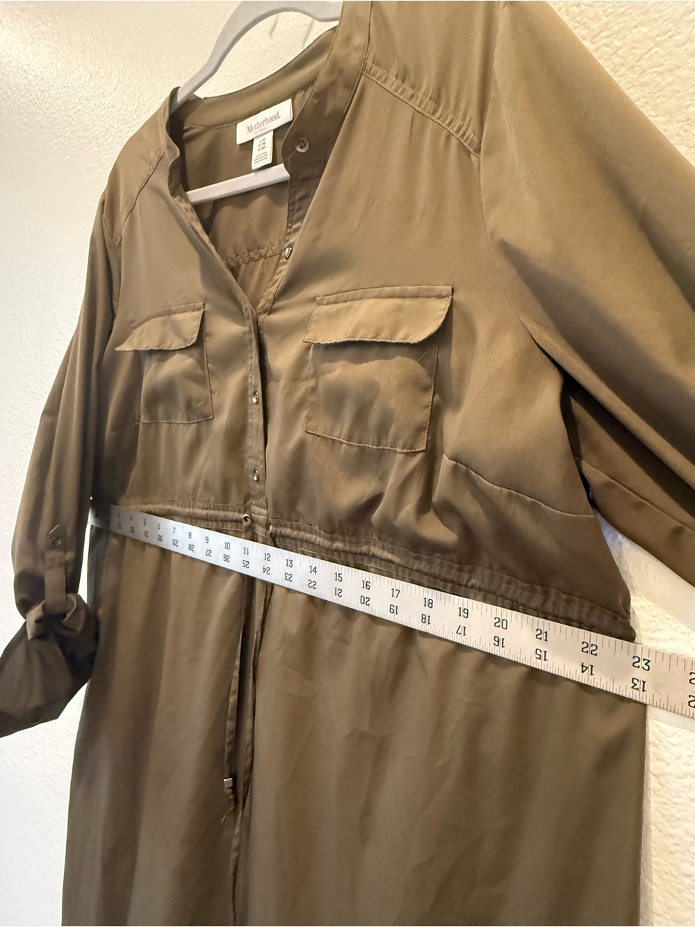 Motherhood maternity shirt dress green size XL gathered waist - Picture 5 of 10